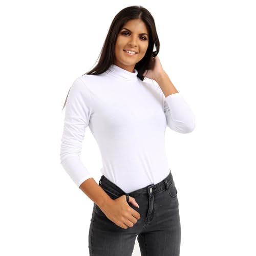 Camiseta de manga larga cuello redondo mujer blanca talla 40-42 básica
