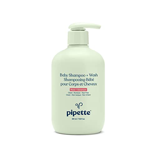 Pipette Baby Shampoo and Body Wash - Rose + Geranium, Tear-Free Bath Time, Hypoallergenic, Moisturizing Plant-Derived Squalane, Non-Toxic, Sulfate Free, 11.8 fl oz