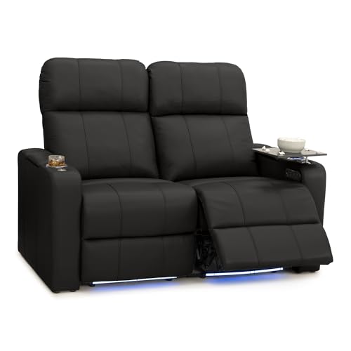 Image of Seatcraft Monterey Home Theater Seating Black Row of 2 Loveseat | Italian Leather, Wall Hugger, Zero Gravity, Powered Headrest, Power Recline, Zero Gap, USB charging