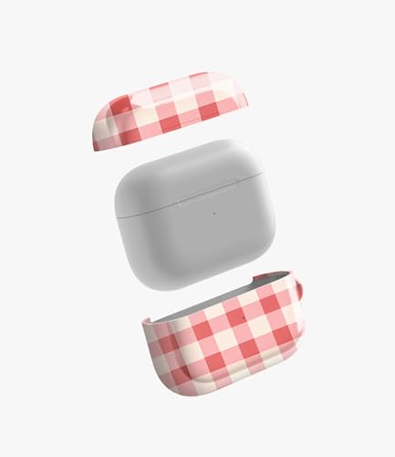 Image of Picnic Princess Glossy Case Compatible with AirPods Pro 1, Cute Pink Gingham Checkered Protective Hard Cover, Aesthetic Preppy Plaid Earbud Accessories for Women and Girls