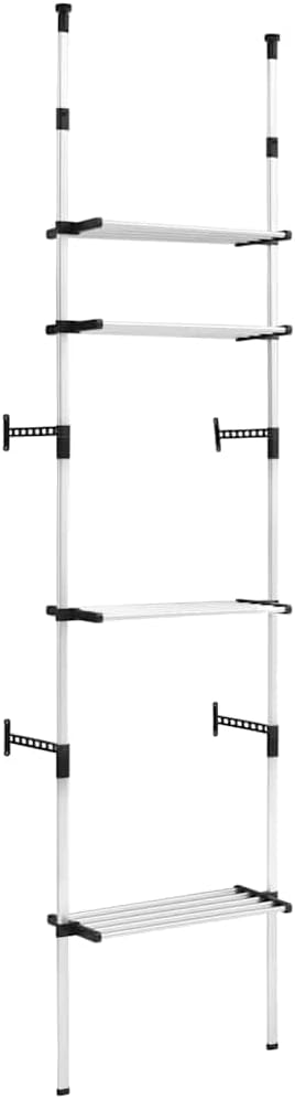 vidaXL Telescopic Wardrobe System Silver and Black Aluminum, Plastic Large
