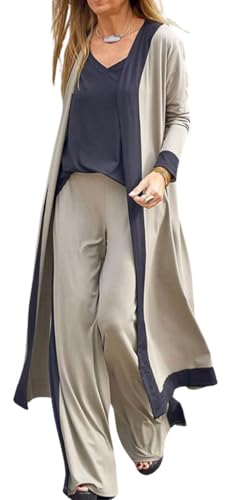Women's Casual 3 Piece Lounge Sets Splicing Tank Tops Long Sleeve Cardigan Wide Leg Pants Sweatsuit