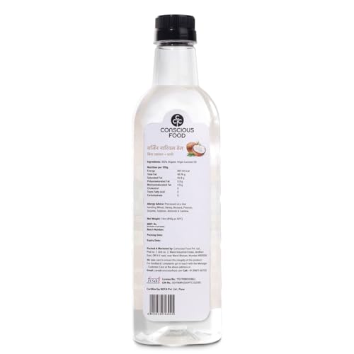 Image of Conscious Food Organic Cold Pressed Virgin Coconut Oil in PET bottle | Boosts Heart Health, Good for Skin Care | Pure Coconut Oil - 1 Liter