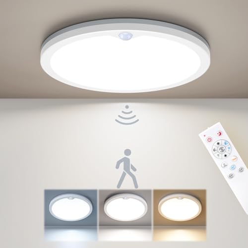 Annaror Motion Sensor Ceiling Light with Remote Wired Motion Sensor Light Indoor 3000K 4000K 5000K 2000K Nightlight 1800LM Dimmable Motion Activated Light with Timer for Hallway Closet Stairs