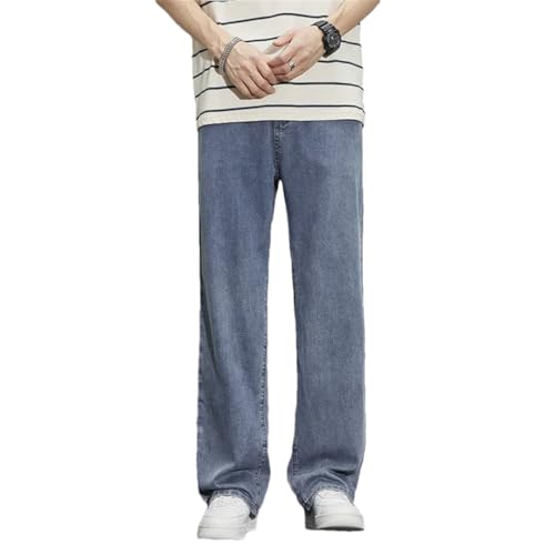 Men's Summer Ultra-Thin Baggy Jeans Classics Vintage Trousers Lyocell Soft Straight Wide Denim Pants