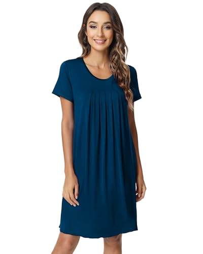 Image of NACHILA Nightgowns for Women-Viscose Made from Bamboo, Pleated Sleepwear.