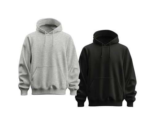 Stone Kids Lot de 2 Sweats à Capuche Homme - Tailles L, Noir et Gris Chiné