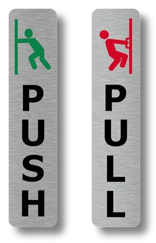 Pair of Silver Push & Pull, Strong Adhesive, Aluminium Door Signs - Generic Door Sign for business, restaurants, bars, hotels, schools, cafe. Shipped Globally.