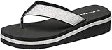 DUNLOP Ladies Brown Beige Summer Sandals Flip Flops Casual New Wedge Toe Post (Black Slvr, UK Footwear Size System, Adult, Women, Numeric, Medium, 6)