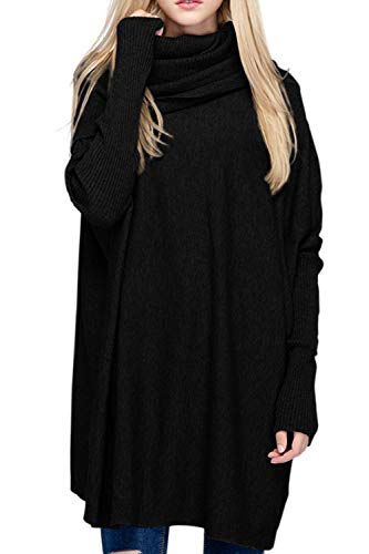 Bobibi Women Oversized Cowl Neck Sweaters Long Sleeve Loose Fit Knitted Pullover,Black #TOP11