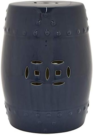 Three Hands Blue Porcelain-Ceramic L x 13in W x 18in H Garden Stool, 18" High x 13" Diameter