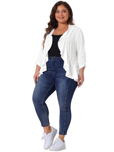 Agnes Orinda Plus Size Cardigan for Women Soft 3/4 Sleeve Open Front Cropped Shrug Bolero Cardigans Jacket3