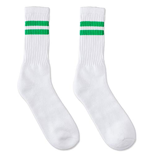 Impress'D Clothing 12 Pairs White Unisex Crew Socks with Two Kelly Green Stripes Classic Retro Old School3