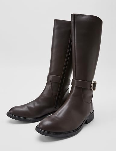 Image of ELLE Women Tan Brown Solid High-Top Block Heel Regular Boots