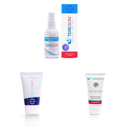Tereson El,Ayak ve Koltuk Altı Terleme Düzenleyici Solüsyon 50 mL ve TeresonGümüş İyon Korumalı Krem Deodorant (40 ml) ve Tereson Koku Karşıtı Ayak Bakım Kremi 50 Ml