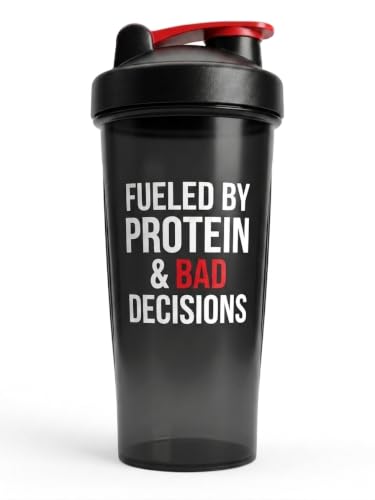 KLUBI Gym Gifts for Men Funny Protein Shaker Bottle, Fueled by Protein and Bad Decisions, Fitness Gift Idea for Gym Rat, Gym Dad, Gym Bro, Cool Workout Gift for Guys, 20oz Black Shaker Cup