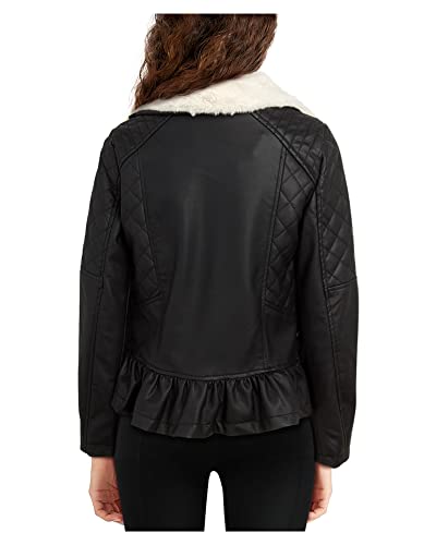 Urban Republic Girls' Leather Jacket Pu Leather Motorcycle Moto Jacket Outerwear Coat Faux Pleather, Size 10-12, Black Sherpa #TOP2