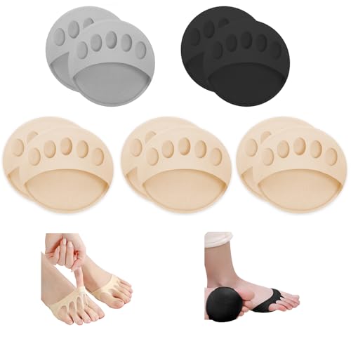 Image of SooGree Honeycomb Fabric Forefoot Pads, Invisible Metatarsal Socks Pads,Reusable Forefoot Pads Ball of Foot Cushions for Relieving Foot Fatigue (3 Pairs Beige+1 Pair Black+ 1 Pair Gray)