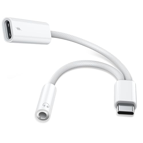 Azddur USB C to 3.5mm Audio Adapter with Charger, 2 in 1 USB C to 3.5mm Headphone Jack Hi-Fi DAC with PD 60W Charging Dongle Compatible with iPhone 15/15Pro, Galaxy S23/S23 Ultra/S22/S21FE, Pixel 7/6