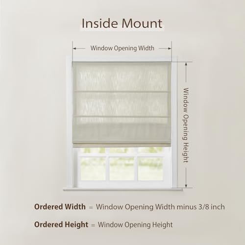 Image of TWOPAGES Isabella No Drill Cordless Roman Shade Linen Textured Cotton Roman Blind for Windows, Custom Made Room Darkening Blackout Roman Window Shade, Hardware Included, Seedpearl, 1 Piece