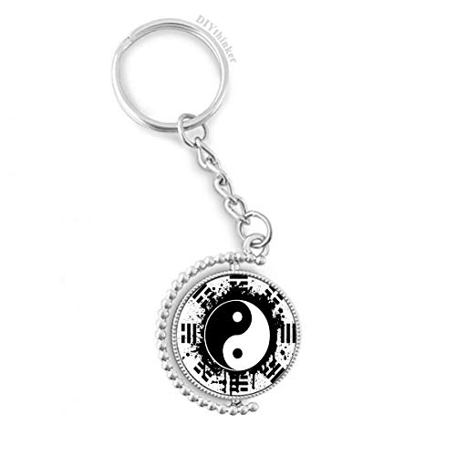 Huit diagrammes Taiji Yin-Yang Chine motif rotatif porte-clés anneau 1,2x3,5
