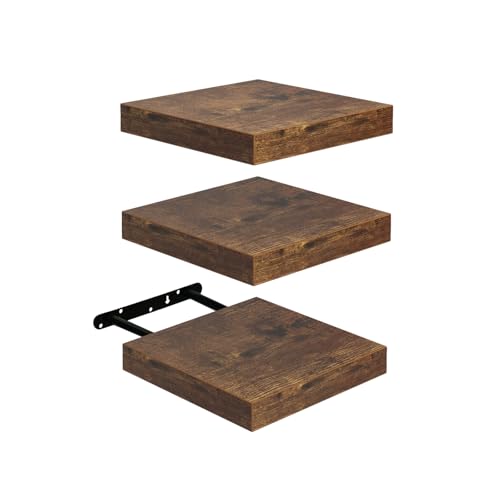 FURNITABLE Estantes Flotantes Estantes de Pared Juego de 3 Compactos de 20 x 20 Cm de Tablero de Fibra de Densidad Media para Salón, Cocina, Pasillo, Marrón Rústico