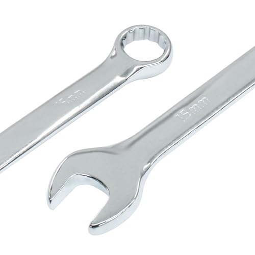 Image of Hordion 15mm Metric Combination Wrench Spanner with Box End and Open End | 12-Point Box End, Open End, Mirror-Chrome Plated, High Carbon Steel