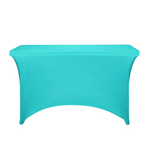 Image of FORLIFE Spandex Table Cover - Fitted 4ft Rectangular Tablecloth, Stretch Patio Cover, Universal for Wedding, Banquet, Party (Turquoise)