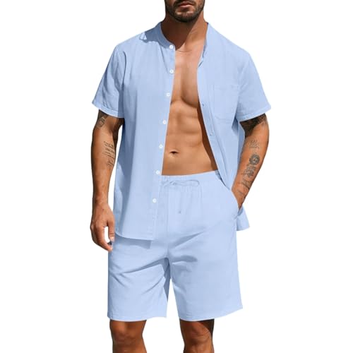 Ensemble plage homme en lin léger bleu M pour des vacances d'été élégantes