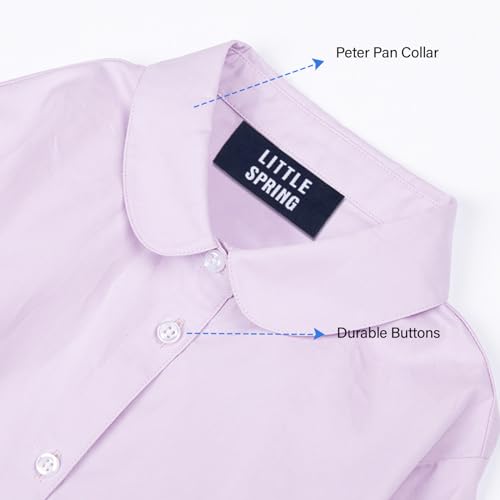 Image of LittleSpring Girls Long Sleeve Uniform Shirts Peter Pan Collar Poplin Blouse