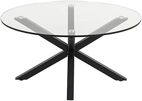 Amazon Brand - Zala coffee table, 82 x 82 x 40 cm, Clear table top and Black Metal Base