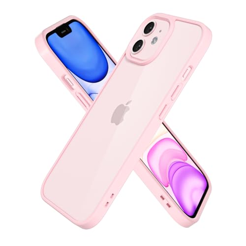 oakxco Clear Phone Case for iPhone 11 Case, Thin Slim Transparent Hard Plastic Back & Soft Silicone Bumper, Cute Non Yellowing Hybrid Matte Frame Protective Cover for Women Girl, Light Pink