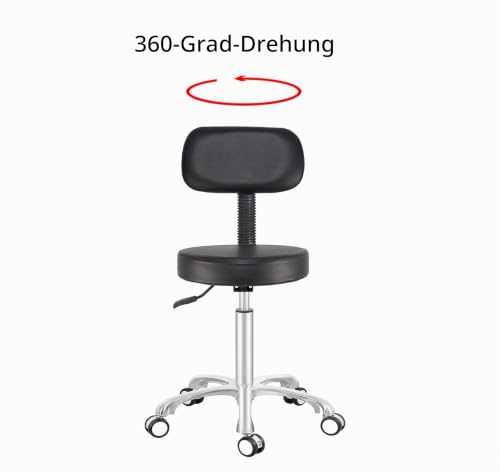 Foto von Antlu Rollhocker Hocker Drehhocker Mit Rollen Höhenverstellbar Bürohocker Hocker Mit Lehne Schminkhocker Arbeitshocker Bürohocker Sitzhocker (Schwarz)