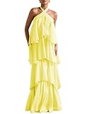 Chiffon Yellow Prom Dress 2025 A Line Halter Ball Gowns Long Formal Dress Ruffle Tiered Evening Gowns 06