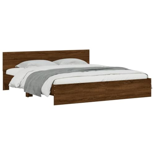 vidaXL Bettgestell, Bettrahmen mit Lattenrost, Bett Gästebett mit Kopfteil, Doppelbett Schlafzimmerbett Schlafzimmermöbel, Braun Eiche-Optik 160x200cm vidaXL Bettgestell, Bettrahmen mit Lattenrost, Bett Gästebett mit Kopfteil, Doppelbett Schlafzimmerbett Schlafzimmermöbel, Braun Eiche-Optik 160x200cm