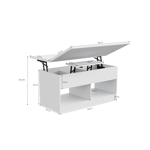 Miniatura 3 de Showha Mesa De Café, Mesa De Salón Ajustable En Altura, Mesa De Café Con Placa Elevadora, 2 Compartimentos Abiertos Y Almacenamiento Oculto, Mesa Auxiliar Rectangular Para Sofá, Puede Convertirse En