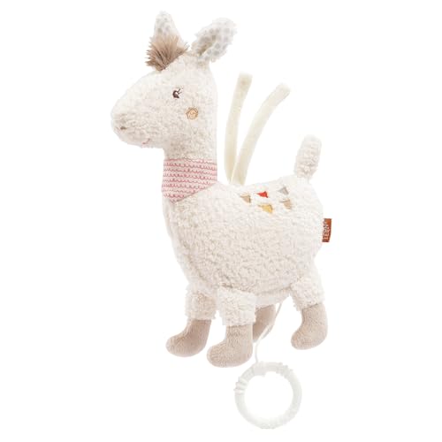 Fehn 058062 Spieluhr Lama Maya – Kuschelige Spieluhr mit herausnehmbarem Spielwerk – Melodie 'Schlaf Kindlein schlaf' – Mit Befestigung – Für Babys ab 0 Monaten – Größe: 24 cm