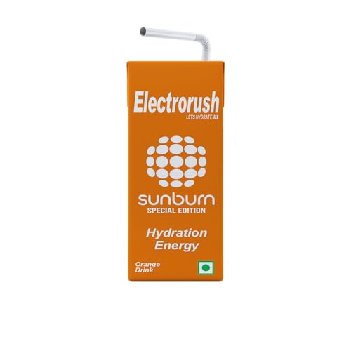 Image of Electrorush Sunburn Orange Hydration Energy Ready-to-Drink 250ml (Pack of 6) | Energy Beverage with Electrolytes, Caffeine & Vitamins | Orange Flavour | Instant Energy & Hydration Support