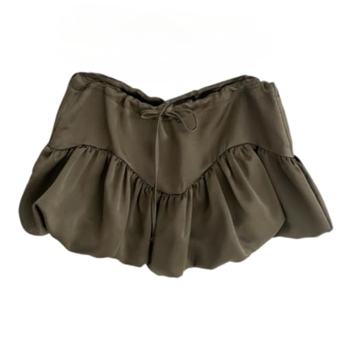 OCUH Bubble Skirt Satin Pleated Ruffle Puffy Mini Skirt A Line Low Waist Vintage Balloon Skirts Cutecore Clothes
