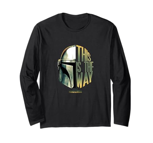 T-shirt Star Wars Mandalorian à manches longues imprimé noir col rond pour adulte