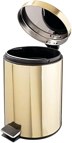 mDesign Pedal Waste Basket  Metal Waste Bin with Pedal, Lid and Plastic Bucket Insert  Perfect for Bathroom, Kitchen, and Office  5Litres Household Rubbish Bin with Ergonomic Design  Soft Brass