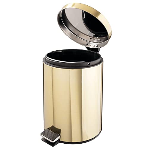 Mdesign Small Modern 1.3 Gallon Round Metal Lidded Step Trash Can, Compact Garbage Bin With Removable Liner Bucket And Handle For Bathroom, Kitchen, Craft Room, Office, Garage - Soft Brass, 5 Liter #TOP6