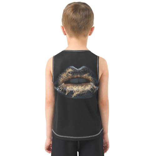 Boys Tank Top Shirts Black Lips Gold Style Sleeveless T-Shirts Crew Neck for Kids Clothing Children3