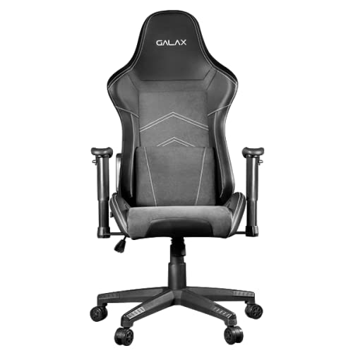 Image of Galax GC-04 Black Ergonomic Gaming Chair with Premium Fabric & PVC Leather with Adjustable Back Angle & Lumbar Pillow, 2D Adjustable Armrest & Strong Nylon Base