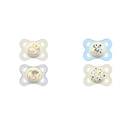 MAM Night Pacifiers with Glow-in-Dark Buttons, 0-6 Months, Breast...