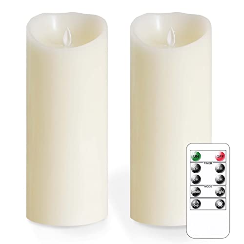 Mavandes 10 x 25CM sin llama velas parpadeantes con mando a distancia, LED con pilas temporizador real cera Pilar Velas, marfil Pack de 2 de larga duración falsa velas eléctricas