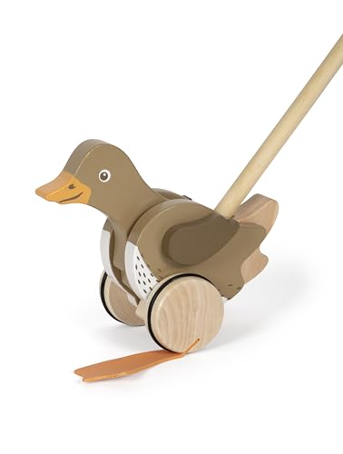 small Foot Schiebetier Ente mit beweglichem Kopf aus Holz, hilft beim Laufenlernen, Schiebespielzeug für Kinder ab 18 Monaten, 12493, Braun