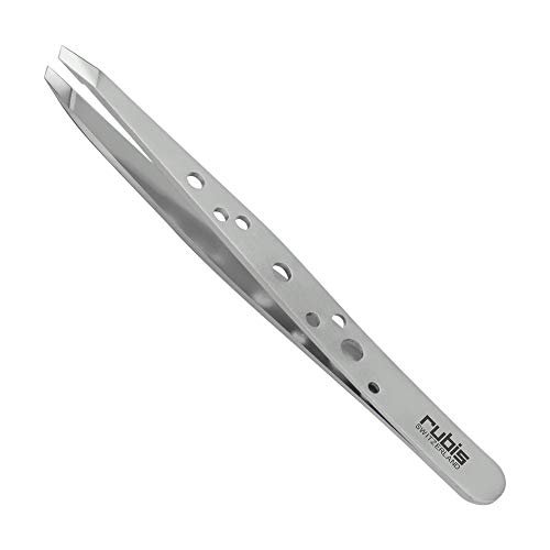 Rubis Hole Pattern Classic Stainless Steel Slanted Tweezers For Precise Eyebrows and Hair Removal, The Elegance Collection, 1K111,Silver,Rubis Switzerland Swiss Made World Renowned Precision