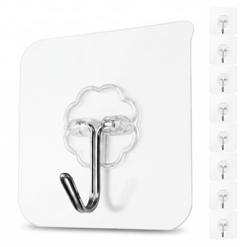 Muexoee Adhesive Hooks Heavy Duty Wall Hooks 10kg (22lbs) Max Load Self Adhesive Sticky Hooks Waterproof Removable Utility Hooks for Kitchen Bathroom Office Home 8 Packs