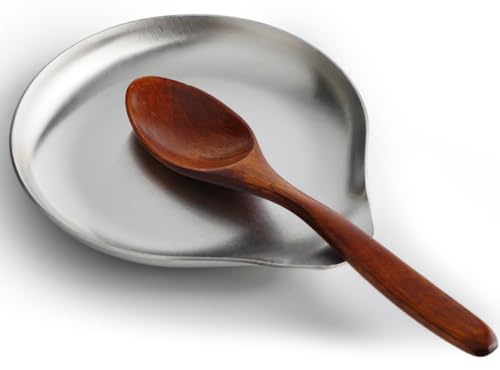 Image of VanlonPro Stainless Steel Spoon Rest, Spatula Ladle Holder, Stainless Steel Utensil Spoon Rest Holder, Brushed Finish, Dishwasher Safe 5.9 x 5.1 Inch (Round Silver 1PC)
